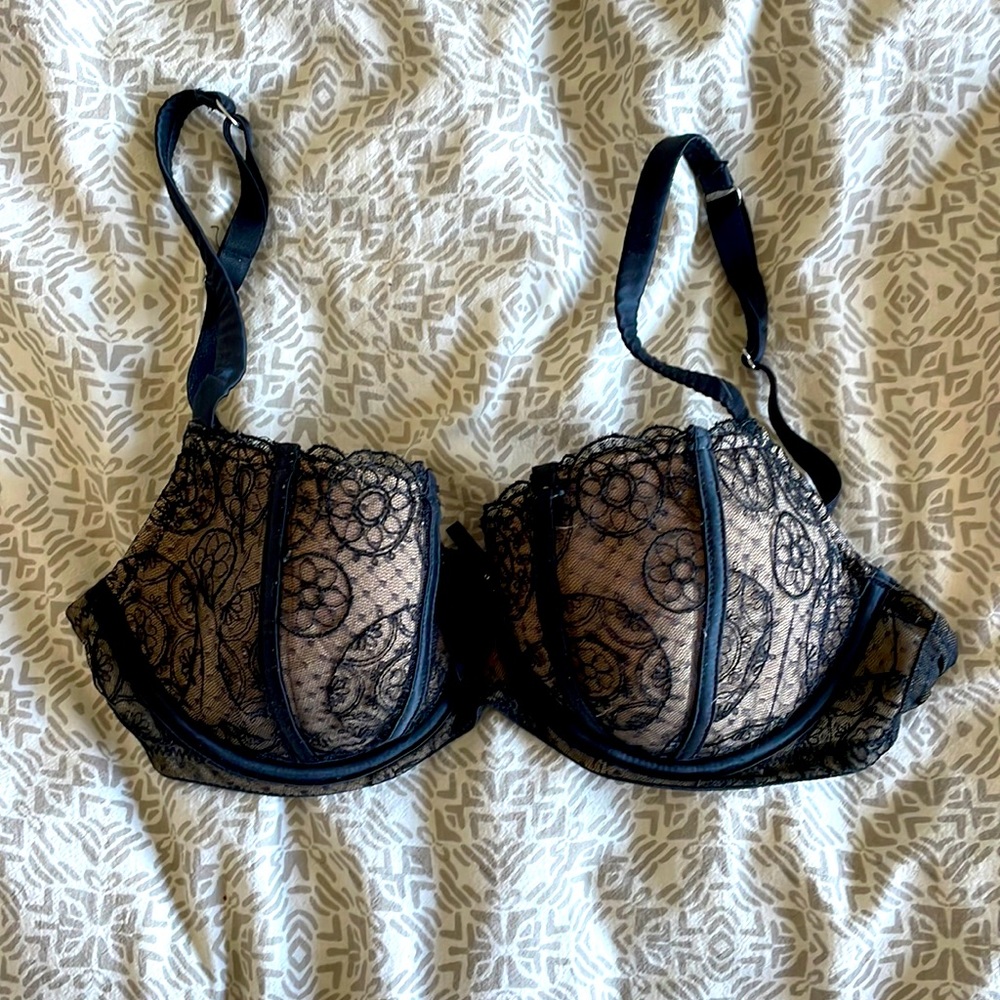 Black lace balconette bra